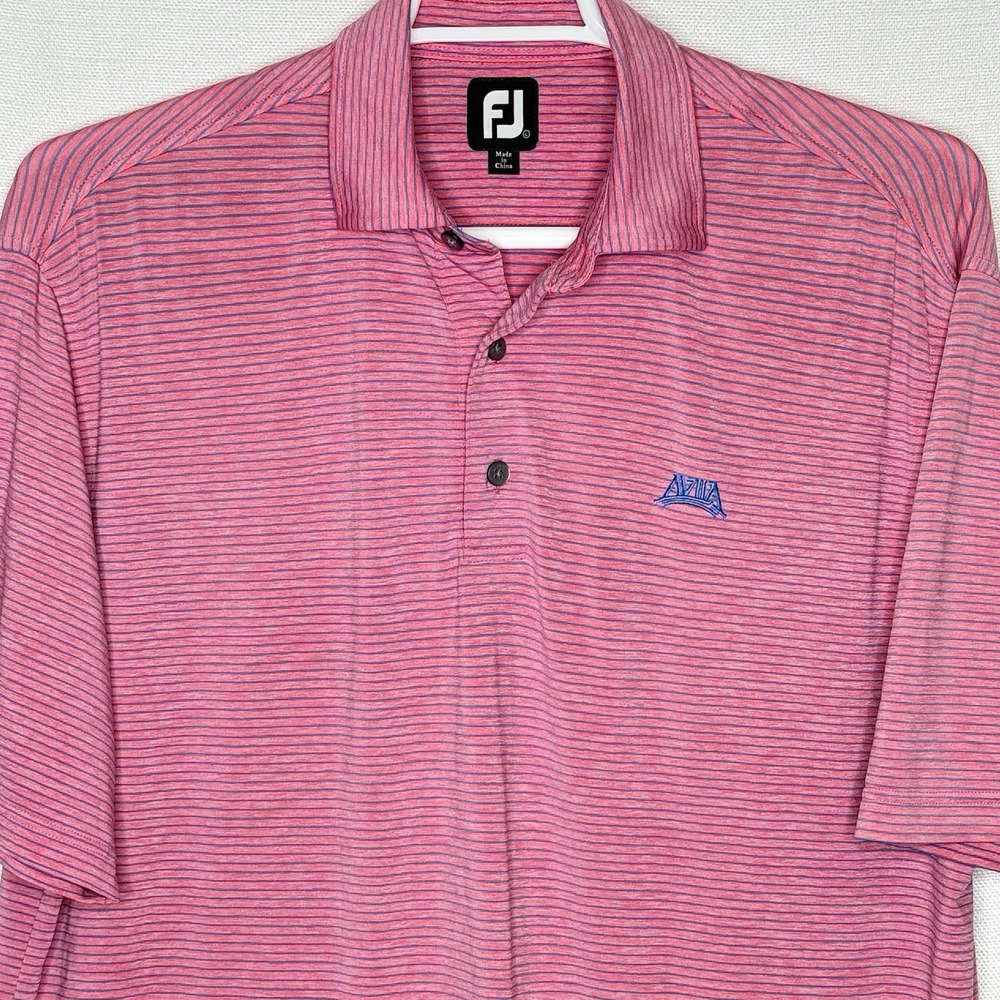 FootJoy Mens Large Pink Blue Striped Short‎ Sleeve Golf Polo Shirt Aviia Logo